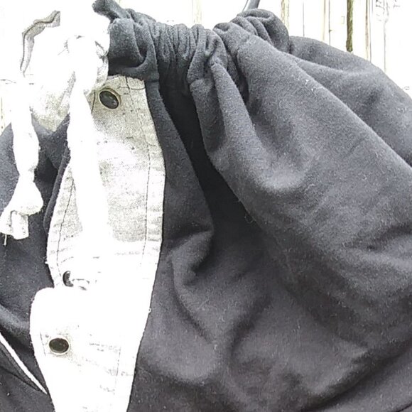 Layer's Squared Hoodie Sweatshirt Bl & Gray Cowl Pullover Snaps Ties - L Unique - Picture 16 of 16